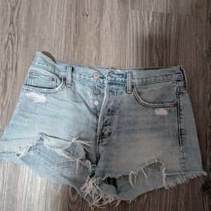 Denim Forum Light Blue Distressed Denim Shorts